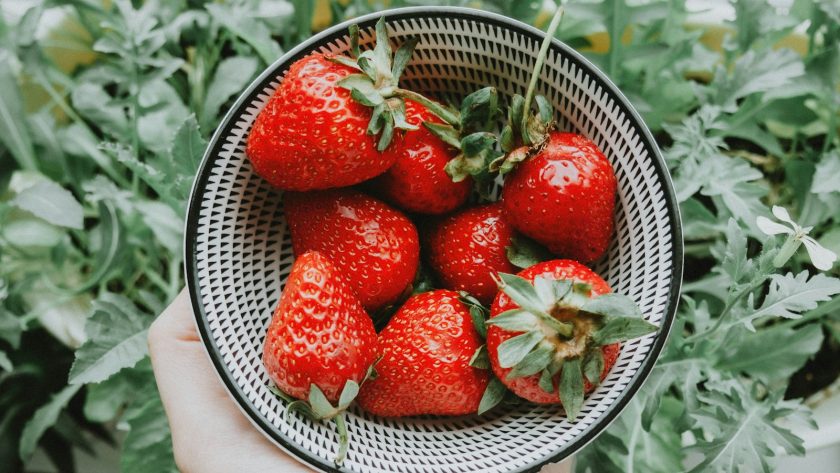 strawberries on stainless steel bowl